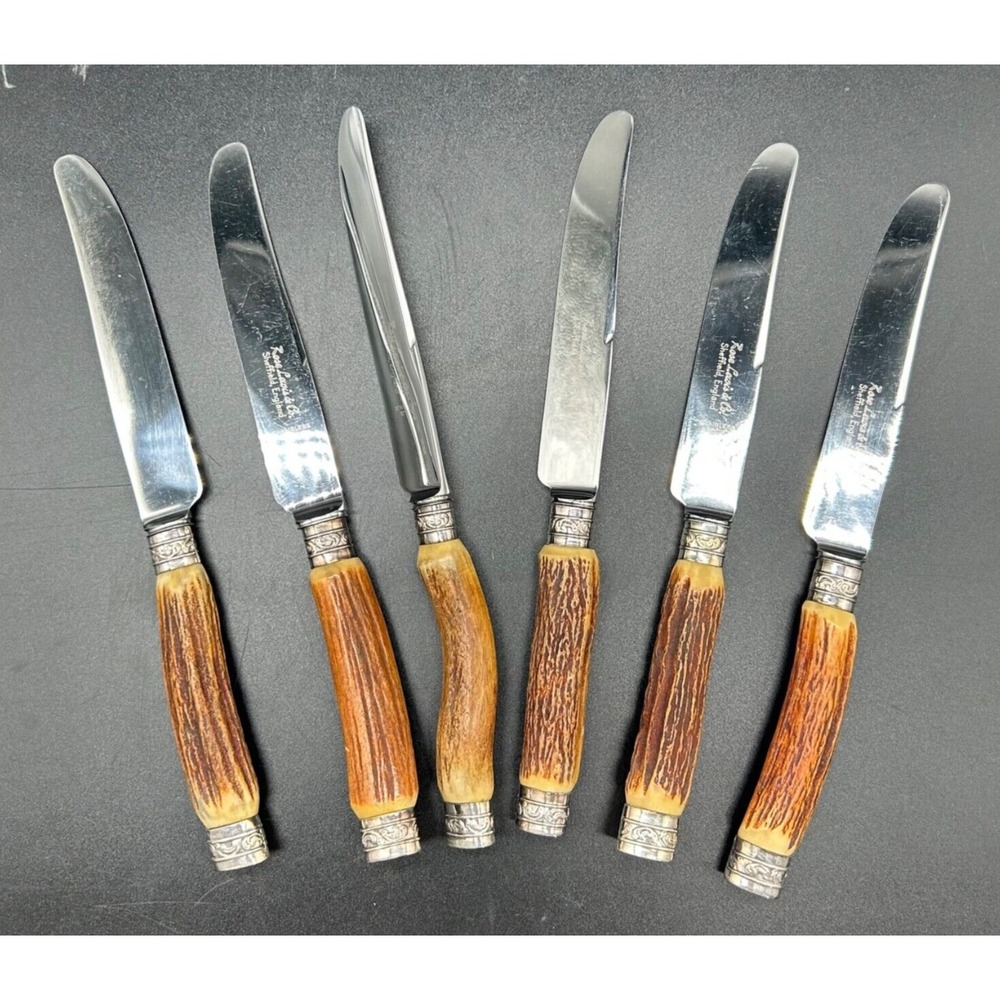 Lewis Rose & Co.Ltd‎ Real Stag Horn Cutlery 6 Sheffield Knives Not Serrated